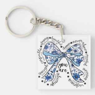 Porte-clefs Nœud papillon en chinoiserie bleu floral positif
