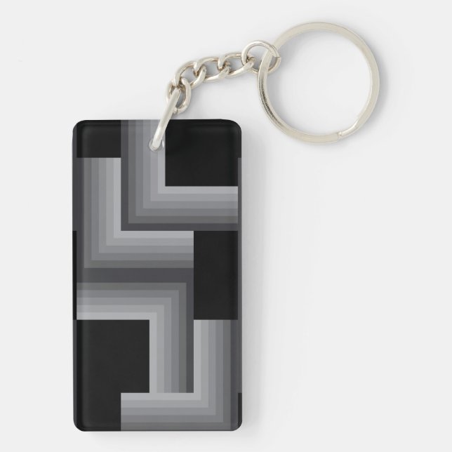 Porte-clefs Noir, argent, cool, uniques, carrés tendance (Dos)