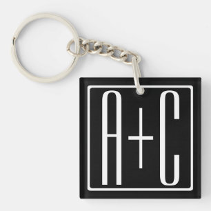 Porte-clefs Noir & Blanc Initiales de couples