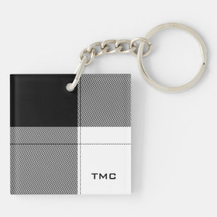 Porte-clefs Noir Blanc Moderne Plaid INITIALES Preppy Chic