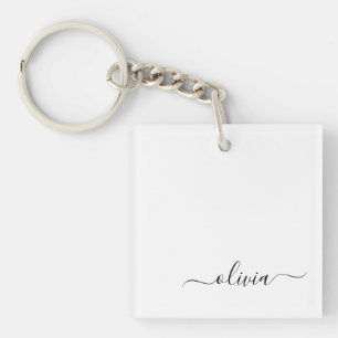 Porte-clefs Noir Blanc moderne Script Girl Monogramme Nom