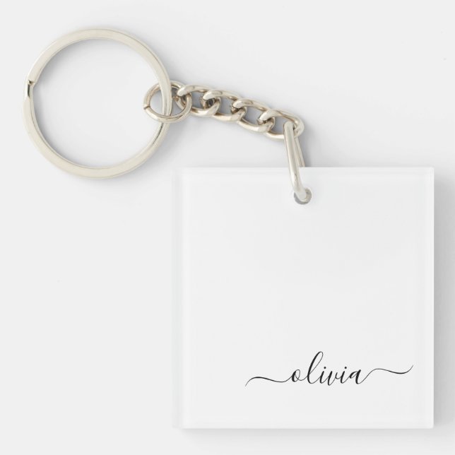 Porte-clefs Noir Blanc moderne Script Girl Monogramme Nom (Devant)
