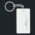 Porte-clefs Noir Blanc moderne Script Girl Monogramme Nom<br><div class="desc">Porte - clé de nom de monogramme simple en noir et blanc. Cela rend le cadeau parfait pour 16 ans,  mariage,  douche nuptiale,  anniversaire,  baby shower ou bachelorette pour quelqu'un qui aime le luxe glam et les styles chic.</div>
