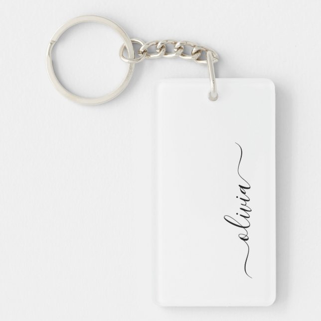 Porte-clefs Noir Blanc moderne Script Girl Monogramme Nom (Devant)