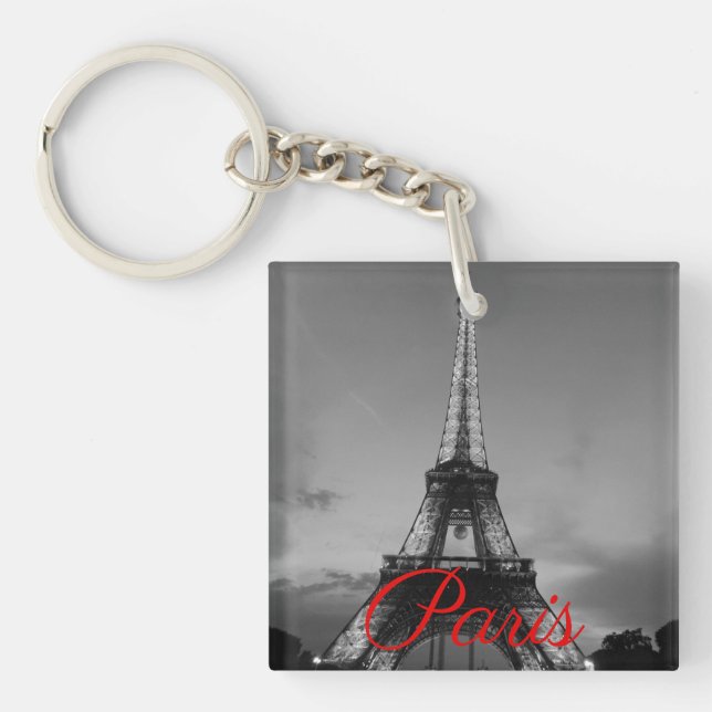 Porte-clefs Noir Blanc Paris Nuit Tour Eiffel européenne (Devant)
