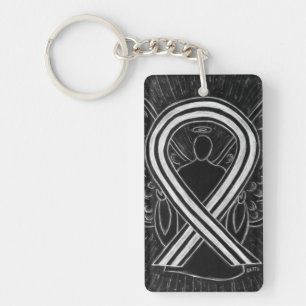 Porte-clefs Noir et blanc Sensibilisation Ruban Angel Porte - 