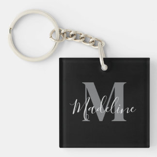 Porte-clefs Noir et gris monogramme élégant