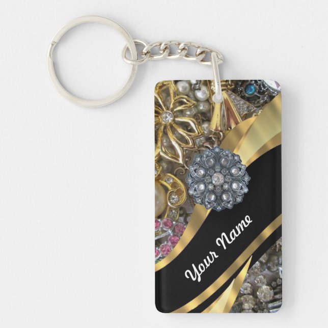 Porte-clefs Noir et or bling (Devant)