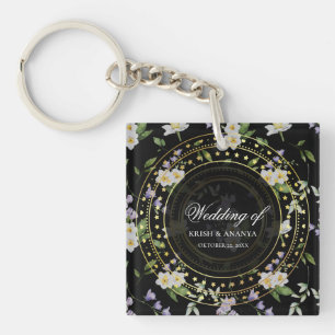 Porte-clefs Noir et Or Floral, Mariage