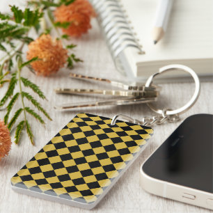 Porte-clefs Noir et or métallisé motif chevron élégant