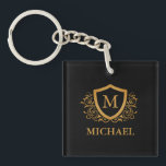 Porte-clefs Noir et Or Personnalisé Stylo Nom Monogramme<br><div class="desc">Noir et Or Personnalisé Monogramme Stylish Nom. Pour plus de personnalisation,  cliquez sur le bouton "Customiser" et utilisez notre outil de conception pour modifier ce modèle.</div>