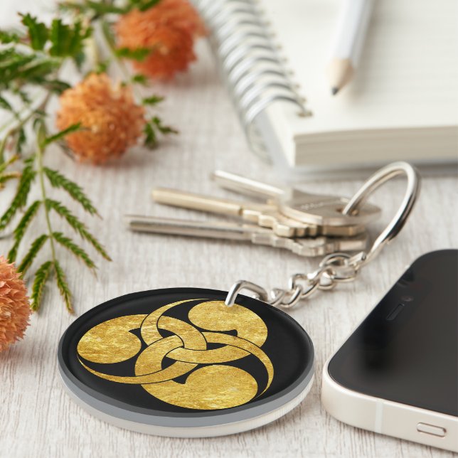 Porte-clefs Noir Faux Gold Tadpole Mon Japonais Samurai Clan (Devant Droit)