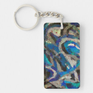 Porte-clefs noir gris bleu art abstrait peinture moderne