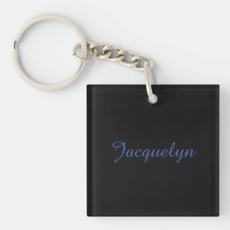 Porte-clefs Noir Neutre & Bleu Plaine Élégant Moderne Nom prop
