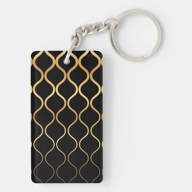Porte-clefs Noir, or, cool, tendance, design abstrait rétro (Dos)
