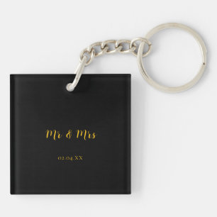 Porte-clefs Noir personnalisé avec Jaune M & Mme Porte - clé
