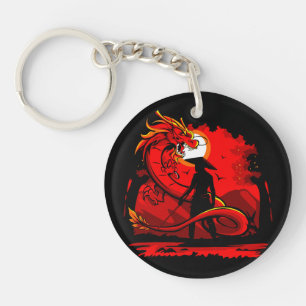 Porte-clefs Noir Samurai Dragon Rouge Style japonais