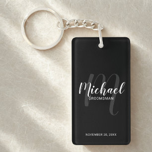 Porte-clefs Noir Script moderne Groomsmen personnalisé