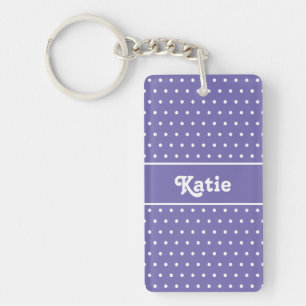 Porte-clefs Nom chic mignon Polka Dot Lavender violet et blanc