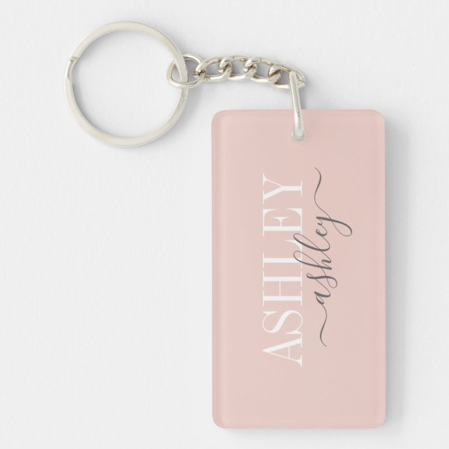 Porte-clefs Nom Chic Monogram Blush rose Grey Élégant (Devant)