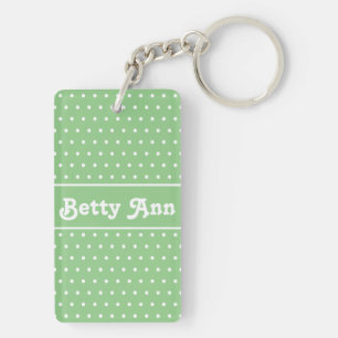 Porte-clefs Nom classique Polka Dot Sage Lumière Vert & Blanc