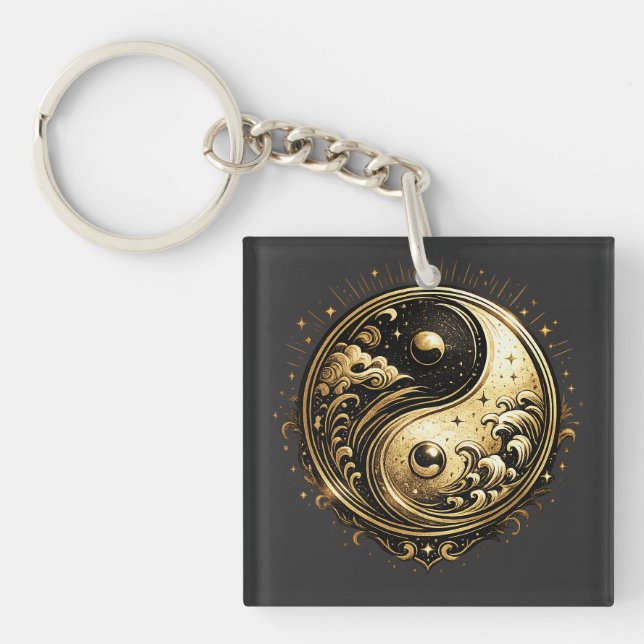 Porte-clefs Nom : Cosmic Yin Yang – Équilibre de Lumière et d' (Devant)