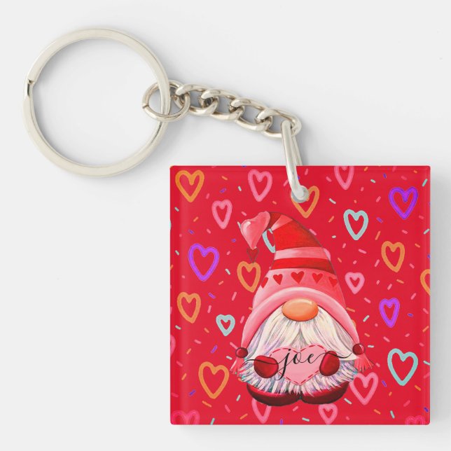 Porte-clefs Nom customisé LOVE Hearts Gnome Valentine Don K (Devant)