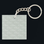 Porte-clefs Nom customisé - Script blanc vert<br><div class="desc">Porte - clé vert sauge mignon. Idéal pour un cadeau.</div>