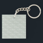 Porte-clefs Nom customisé - Script blanc vert<br><div class="desc">Porte - clé vert sauge mignon. Idéal pour un cadeau.</div>