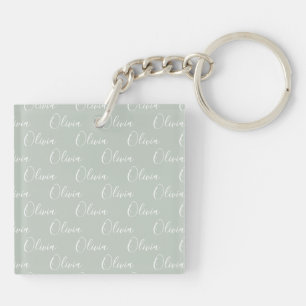 Porte-clefs Nom customisé - Script blanc vert