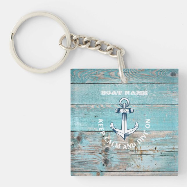 Porte-clefs Nom de bateau nautique Ancre Bois rustique (Devant)