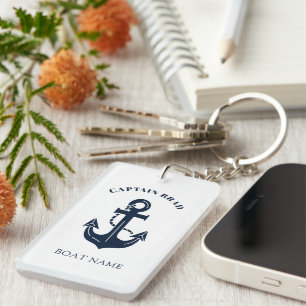Porte-clefs Nom de bateau nautique personnalisé Ancre Capitain