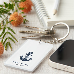 Porte-clefs Nom de bateau personnalisé bleu marine nautique
