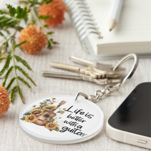 Porte-clefs Nom de la Personnaliser Guitare avec tournesol