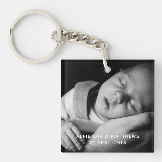 Porte-clefs Nom de la photo du bébé et date de naissance (Devant)
