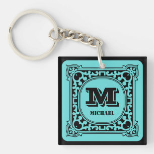 Porte-clefs Nom de l'alphabet décoratif vert vintage monogramm