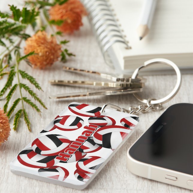 Porte-clefs nom de l'athlète équipe rouge noir couleurs volley (Devant droit)