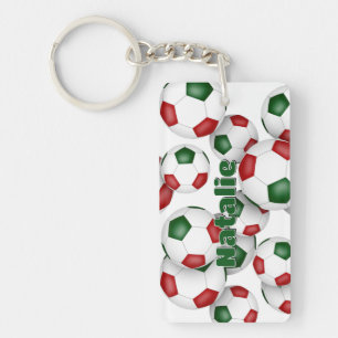 Porte-clefs nom de l'athlète grappe de balles de football vert