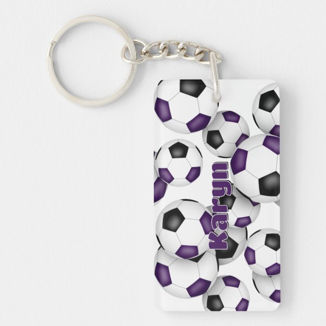 Porte-clefs nom de l'athlète grappe de balles violettes de foo (Devant)