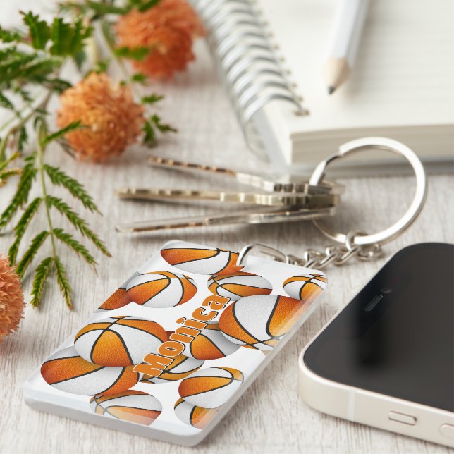 Porte-clefs nom de l'athlète grappe de basket orange blanc (Devant droit)