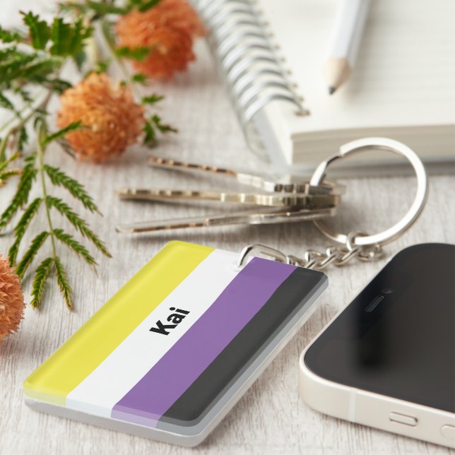 Porte-clefs Nom de l'indicateur de la fierté non binaire ou mo (Devant droit)