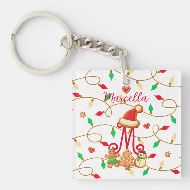 Porte-clefs Nom de Noël Monogramme Custom Gingpain Rouge (Devant)