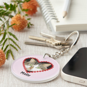 Porte-clefs Nom de photo personnalisé animal empreintes de pat