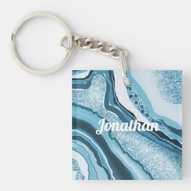 Porte-clefs Nom de pierre précieuse de géode d'agate bleue abs (Devant)