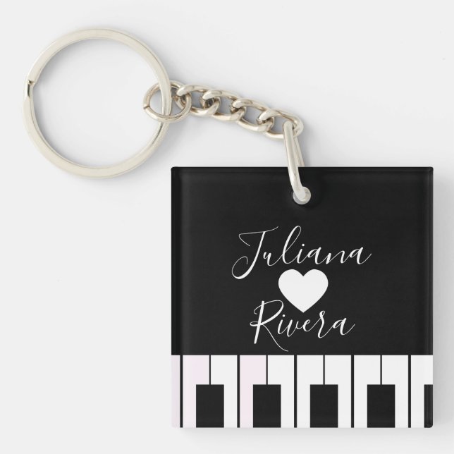Porte-clefs Nom de script au piano et au cœur   (Devant)