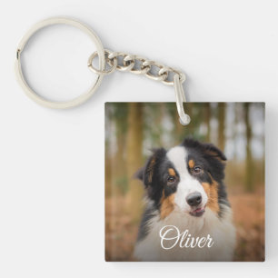 Porte-clefs Nom de script de photo de chien mignon Amoureux de