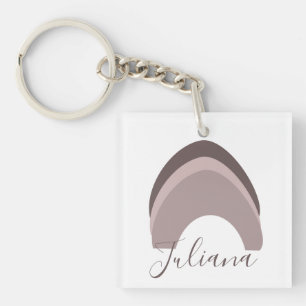 Porte-clefs Nom de script doodle arc-en-ciel marron abstrait