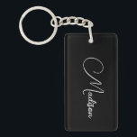 Porte-clefs Nom de script moderne élégant<br><div class="desc">Un porte - clé de nom de script simple,  élégant,  avec une typographie blanche sur le noir. Style minimaliste.</div>
