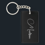 Porte-clefs Nom de script moderne élégant<br><div class="desc">Un porte - clé de nom de script simple,  élégant,  avec une typographie blanche sur le noir. Style minimaliste.</div>