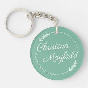 Porte-clefs Nom de script Vert Jade Petite Entreprise